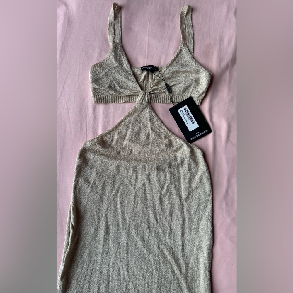PrettyLittleThing Cream Cutout Knit Halter Camisole